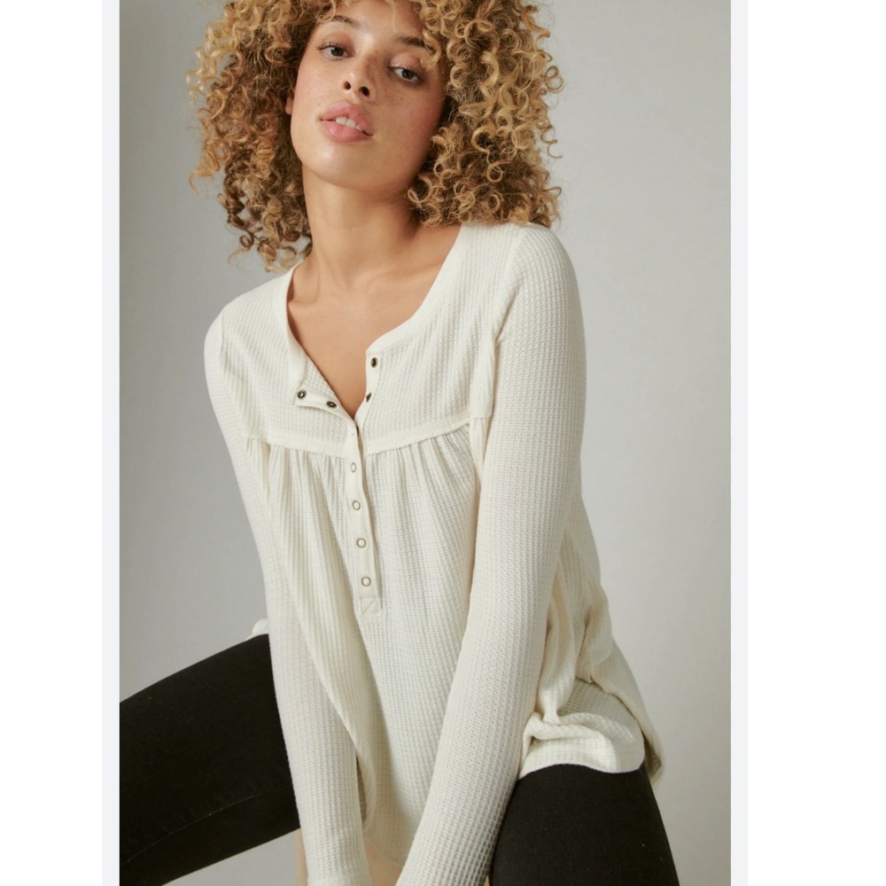 Free People We The Free One Of The Guys Waffle Knit Henley Top White OB718244 S